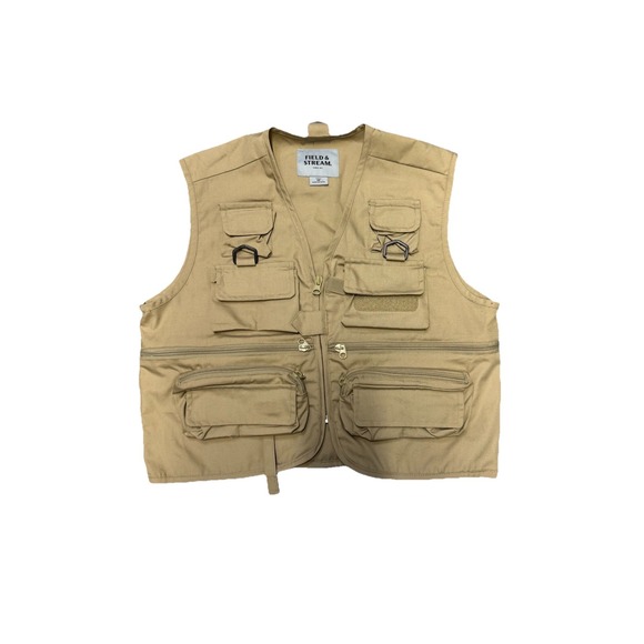 Field & Stream Fly Fishing Camping Vest Youth Large Khaki Outdoor Cotton Pockets - Picture 1 of 9